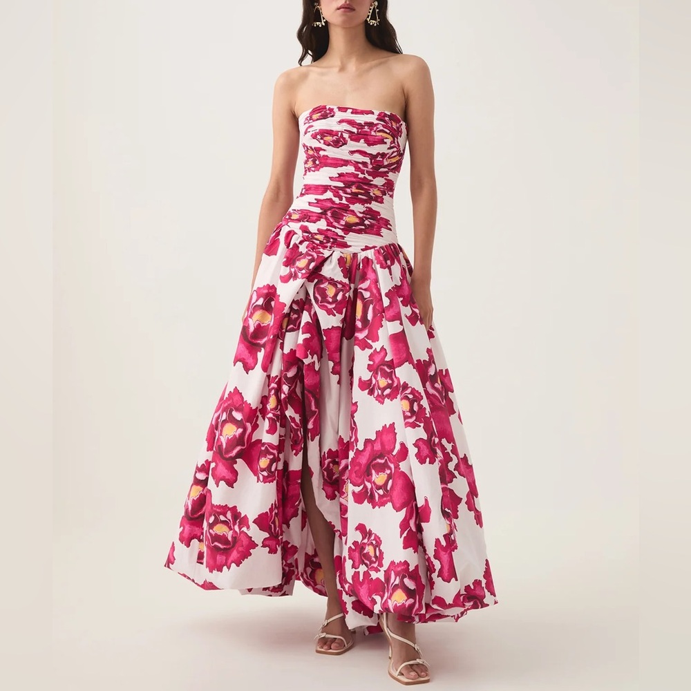 Aje Strapless Pink Floral Ballgown Dress
